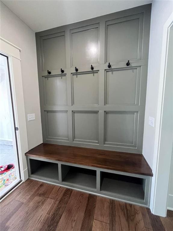 mudroom featuring dark wood-style floors