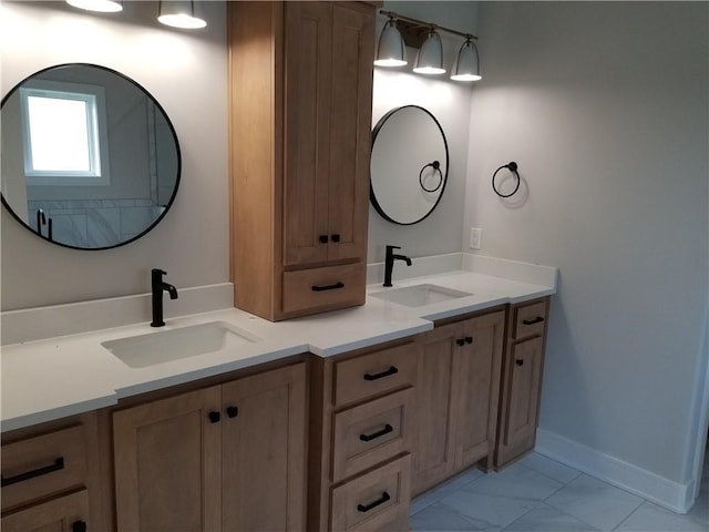 4576 Aspen Dr, Basehor, KS 66007 - full bathroom with double vanity and marble look tile flooring
