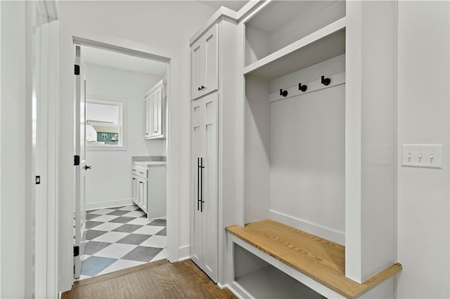 mudroom with dark hardwood / wood-style flooring