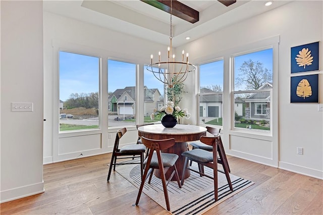 17433 Gillette St, Overland Park, KS 66221 - dining area with a chandelier, light wood finished floors, recessed lighting, and baseboards