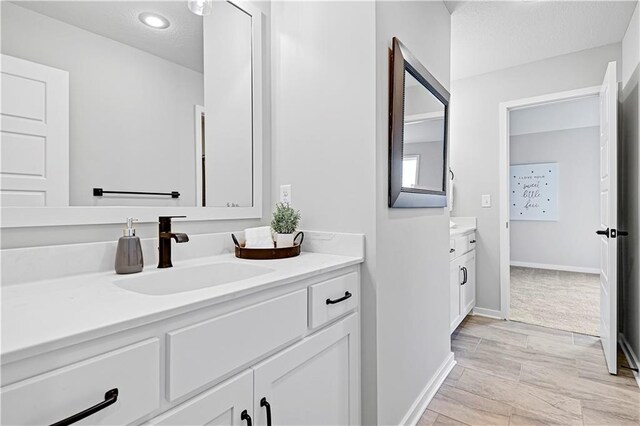 17421 Gillette St, Overland Park, KS 66221 - bathroom with two vanities, baseboards, and a textured ceiling