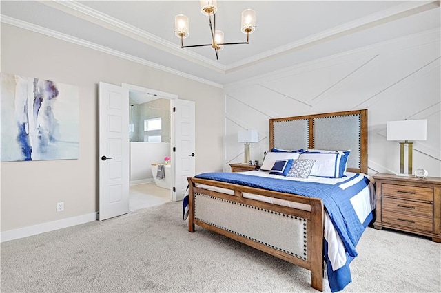 17421 Gillette St, Overland Park, KS 66221 - carpeted bedroom featuring a chandelier, crown molding, and baseboards