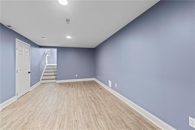 basement with light wood-type flooring