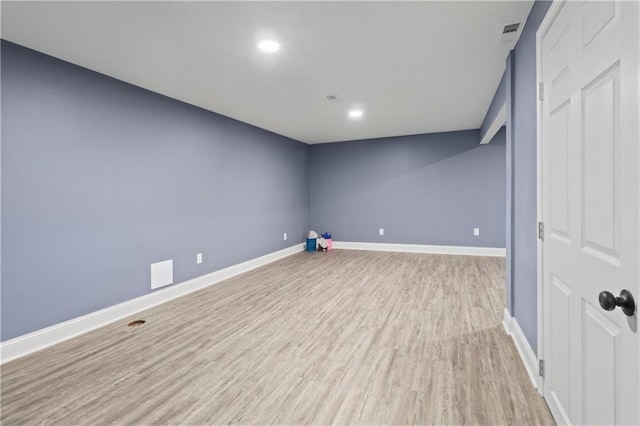 basement with light wood-type flooring