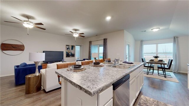20385 W 193rd Ln, Spring Hill, KS 66083 - kitchen with dishwasher, light wood finished floors, white cabinets, and plenty of natural light