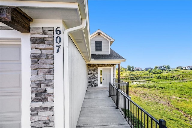 property entrance with a garage