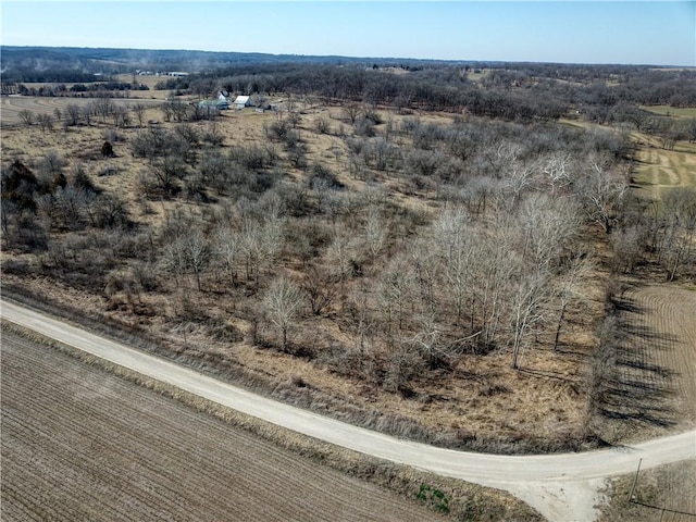 birds eye view of property featuring a rural view