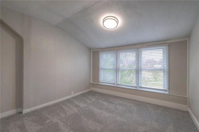 spare room with lofted ceiling and carpet floors