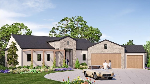 view of front of house with a front yard and a garage