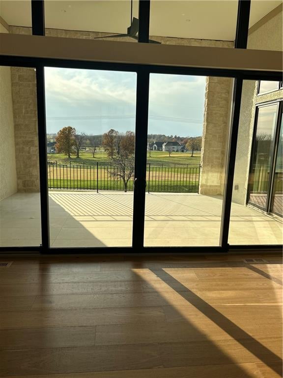 doorway with a wealth of natural light and hardwood / wood-style flooring