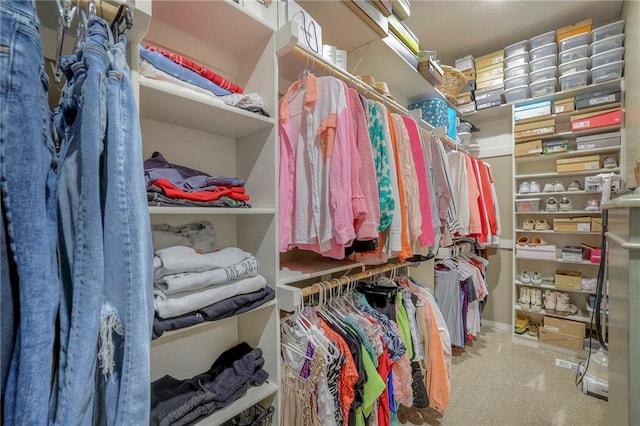 walk in closet featuring carpet floors