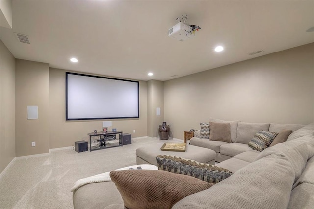 home theater room featuring carpet flooring