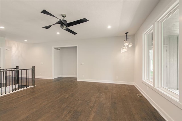 16615 NW 124th St, Platte City, MO 64079 - spare room featuring dark wood-style flooring, ceiling fan, and recessed lighting