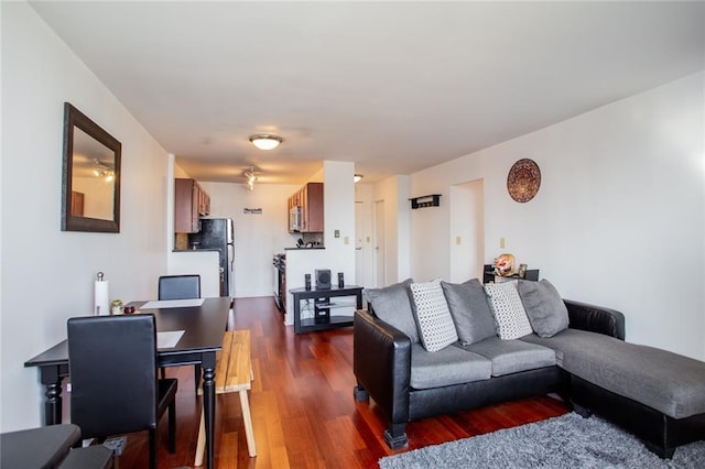 living room with dark wood-type flooring