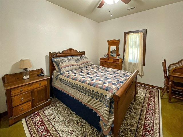 bedroom featuring carpet and ceiling fan