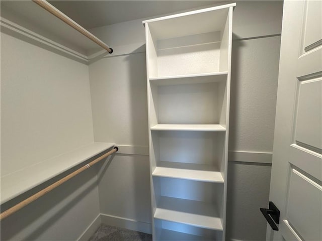 walk in closet with carpet