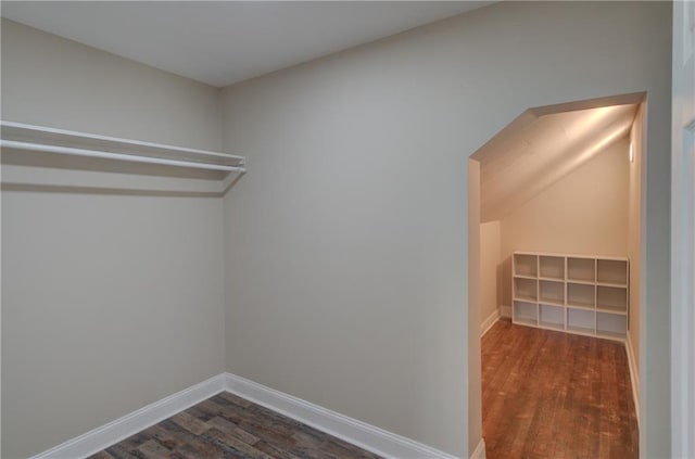 walk in closet featuring dark hardwood / wood-style floors