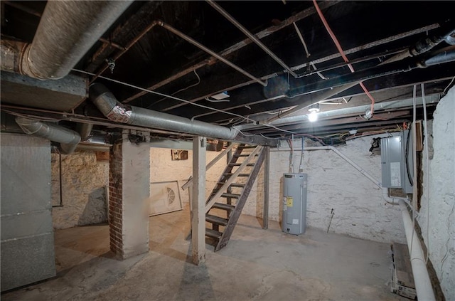 basement with heating utilities and water heater