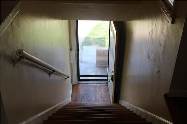 stairway with wood-type flooring