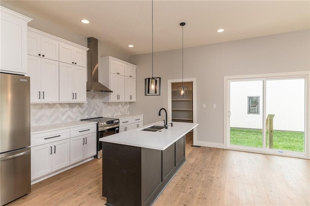 149 S Linn Valley Dr, Linn Valley, KS 66040 - kitchen featuring stainless steel appliances, a sink, wall chimney exhaust hood, light countertops, and backsplash