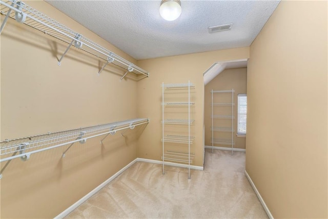 spacious closet with visible vents and carpet flooring