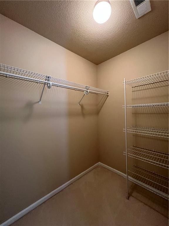 spacious closet with carpet floors and visible vents