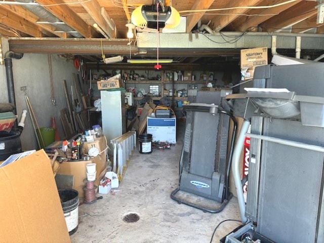 basement with a workshop area