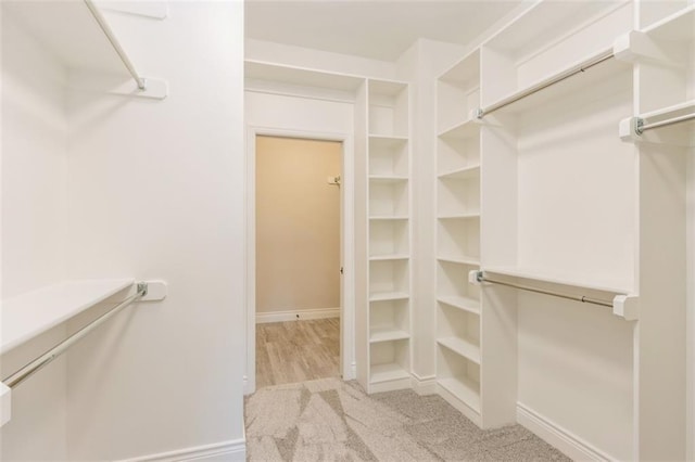 spacious closet featuring light carpet