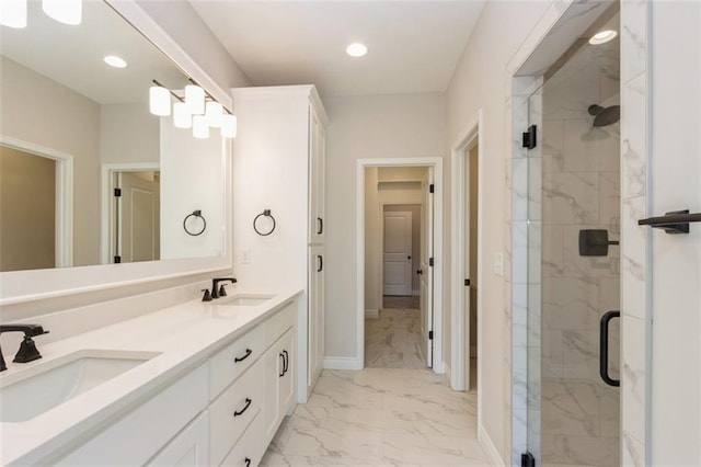 bathroom featuring vanity and walk in shower