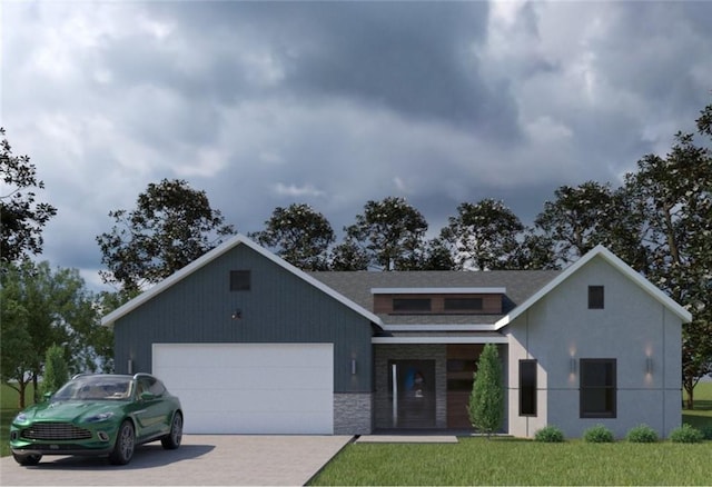 view of front facade featuring a front yard and a garage