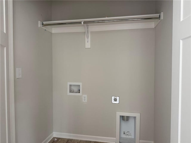 laundry area with hookup for a washing machine, electric dryer hookup, and wood-type flooring