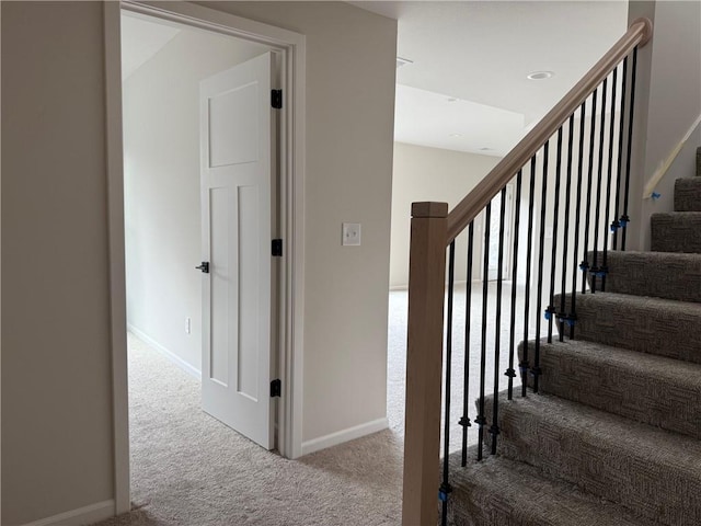 staircase with carpet floors