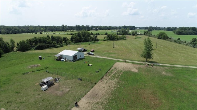 birds eye view of property featuring a rural view