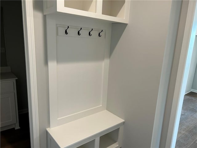 mudroom with dark hardwood / wood-style floors