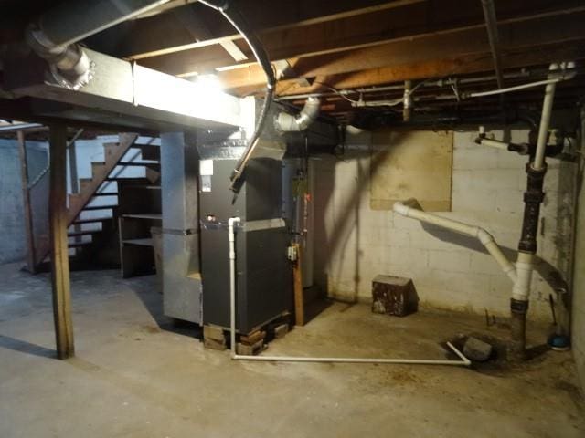 basement with heating unit