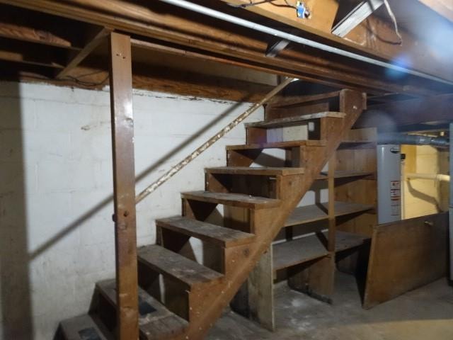 basement featuring water heater