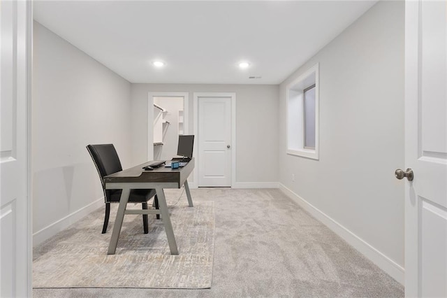 view of carpeted home office