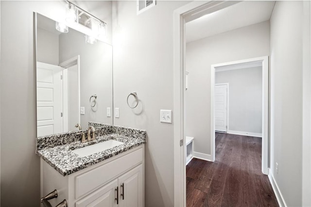 bathroom featuring vanity and wood-type flooring