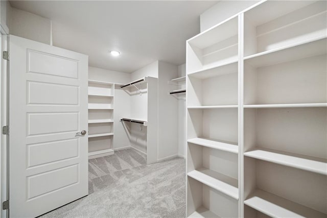 spacious closet featuring light carpet