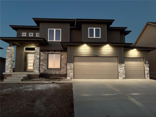 prairie-style house with a garage