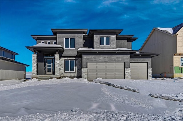 prairie-style home with a garage