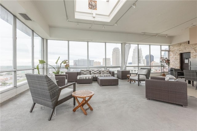 interior space featuring a skylight and track lighting