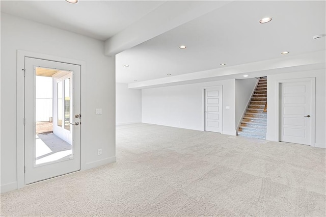 22051 W 100th Ter, Lenexa, KS 66220 - carpeted empty room featuring stairway and recessed lighting
