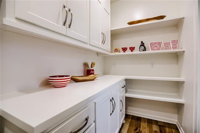 bathroom with vanity and hardwood / wood-style flooring