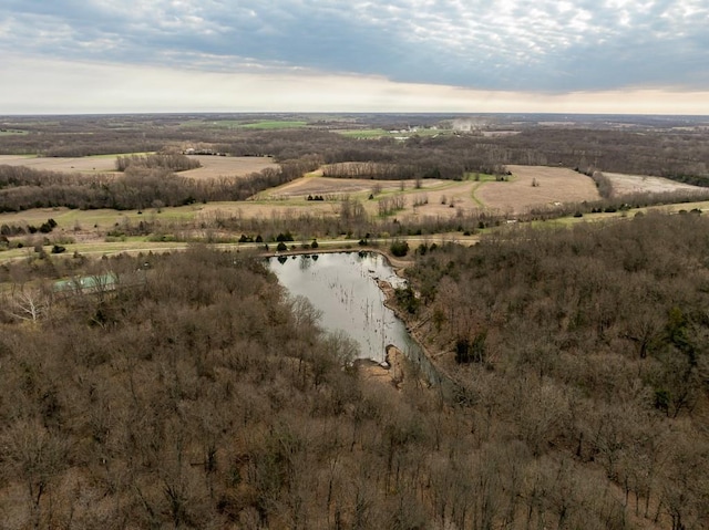 drone / aerial view featuring a rural view and a water view