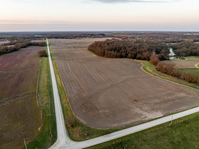 aerial view at dusk with a rural view