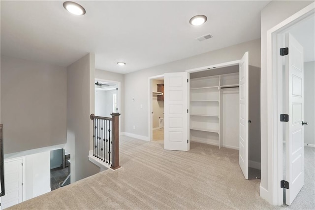 spacious closet with light carpet