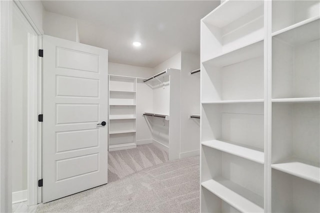 spacious closet featuring light carpet