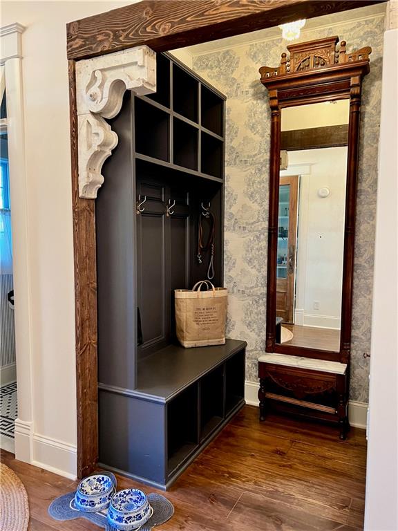 mudroom featuring dark hardwood / wood-style flooring