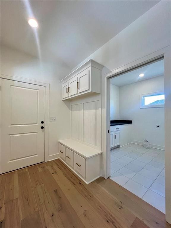 mudroom featuring light hardwood / wood-style flooring